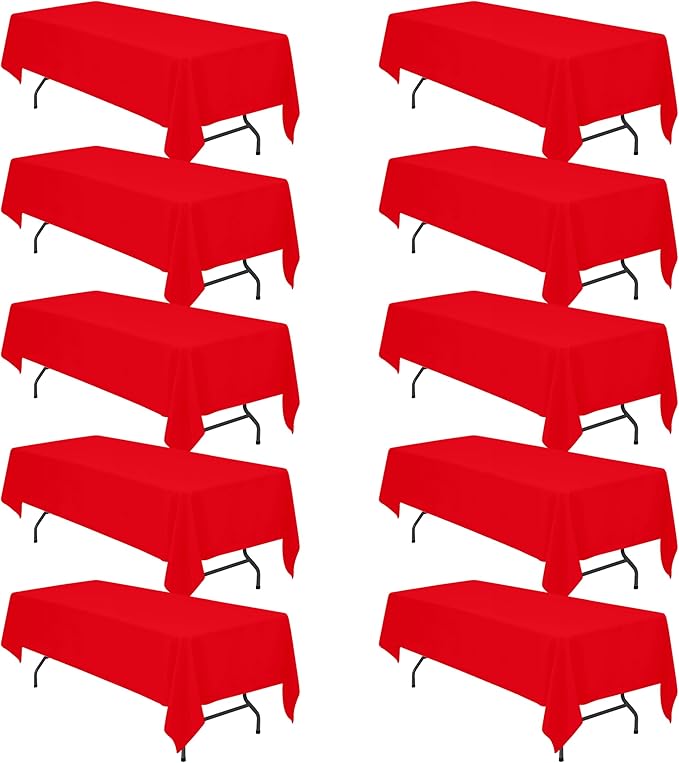 BRILLMAX 10 Pack Red Tablecloths for 8 Foot Rectangle Tables 60 x 126 Inch - 8ft Rectangular Bulk Linen Polyester Fabric Washable Cloth Cover for Wedding Reception Banquet Birthday Party
