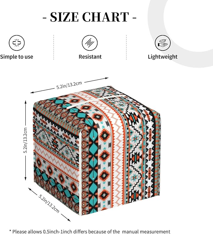 PVC Tissue Box Cover Holder,Aztec Square Decorative Organizer,5.2"X5.2"X5.2" Tissue Case for Bathroom, Tabletop, Car, Office