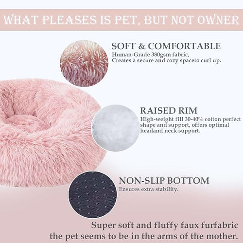 Aofast Calming Dog & Cat Bed for Extra Large Small Medium Sized Pet, Donut Washable Comfort Fluffy Warm Round Mat for Puppy Kitten, 8 Size Essentials Furniture Supplies Indoor