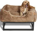 FUZI Elevated Dog Bed Small, Luxury Raised Dog Beds, Removable and Machine Washable Bed Cover, Indoor/Outdoor Orthopedic Pet Bed, Small 25.1x16.75x18 Light Brown & Black Base
