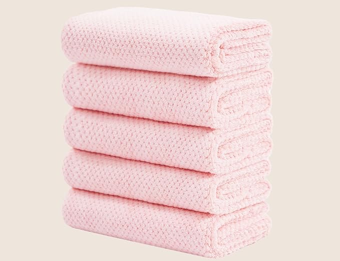 Wuwahold Microfiber Hair Towels, Waffle Hair Towel Set, Super Soft Highly Absorbent, Sturdy Quick Drying Turbans for Long, Thick, Curly Hair (5 Pack, 40" x 20")