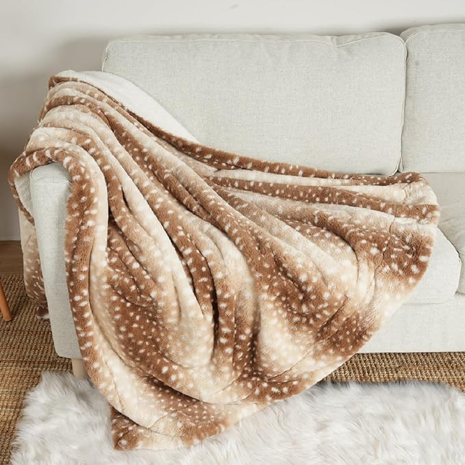 COZY KISS Christmas Deer Print Blanket Twin, Waterproof Pet Blanket, Woman Sofa Bed Couch Faux Fur Throw, Liquid Pee Proof for Large Dog or Cat, Reversible, Washable, Ultra Soft, 60x80 inch, Brown