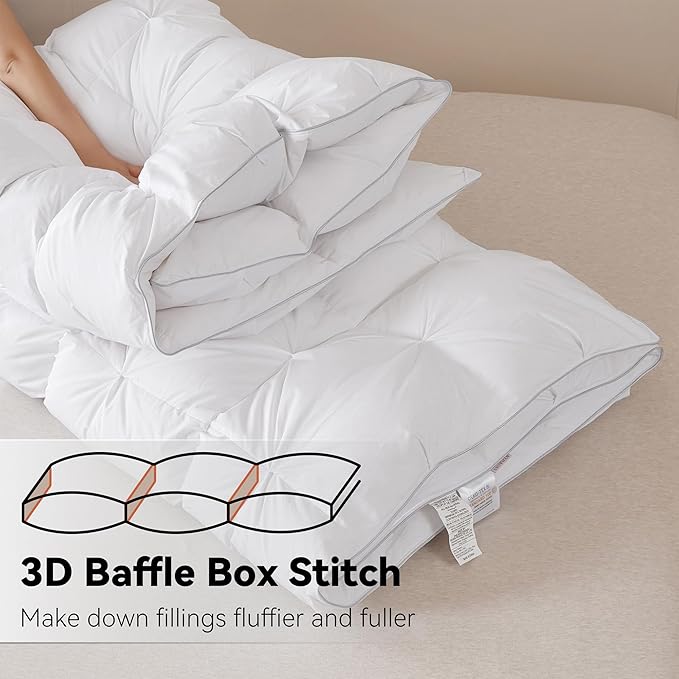 SNOWMAN Premium Down Comforter King Size, Luxurious All Season Duvet Insert with Cotton Blended Fabric, Pinch Pleat Design Hotel Bedding Comforter (White,106"x90")