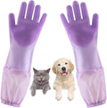 GALYNA Dog Washing Gloves, Pet Grooming Gloves with Soft Brushes, Bathing and Massaging for Dogs and Cats, Silicone Heat Resistant Cleaning Gloves with High-Density Teeth (Purple)