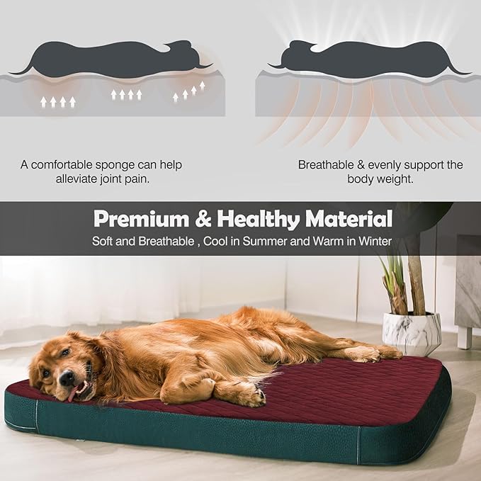 JoicyCo Large Dog Bed, Orthopedic Foam Big Dog Bed Mattress, 40 Inches Joint Relief Pet Sleeping Beds, Non Slip Bottom with Removable Washable Cover, Wine Red