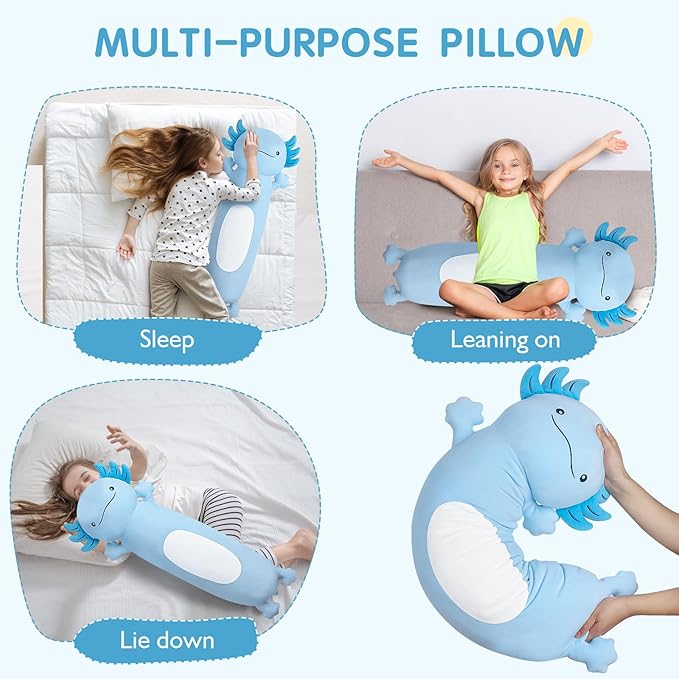 Dalmao 36 inch Cute Giant Blue Axolotl Plush Soft Body Pillow, Large Axolotl Stuffed Animals Toy, Squishy Plushies Gifts for Kids Boys Girls Birthday, Valentine's