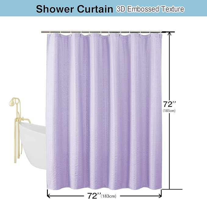 Aiyufeng Light Purple Shower Curtain for Bathroom, Embossed Textured Fabric Shower Curtain for Bathroom - Soft Cloth & Hotel Spa, Machine Washable, 72X72, Light Purple