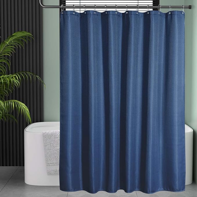 AmazerBath Waffle Shower Curtain Heavy Duty 240GSM, Navy Blue Shower Curtain Fabric Waffle Textured, Hotel Quality, Bathroom Shower Curtains, 72 x 72 Inches