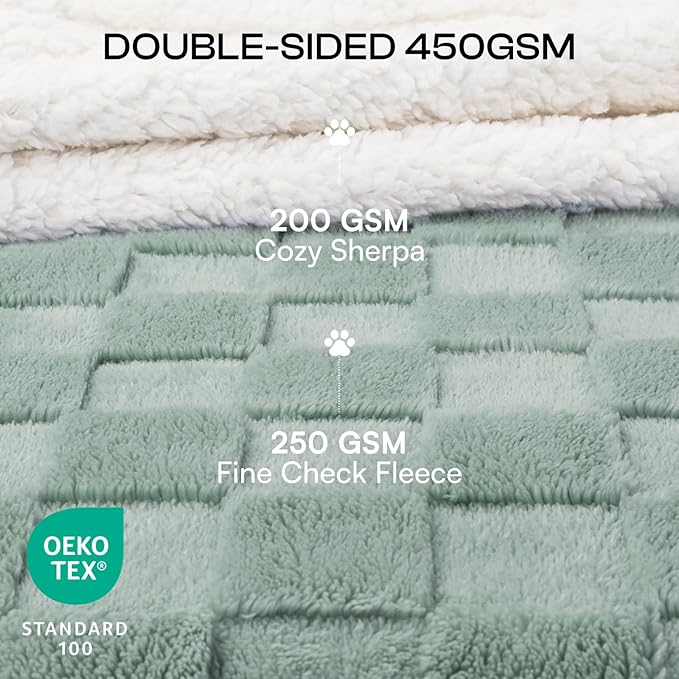 Luciphia Waterproof Dog Blanket for Medium Dogs Washable Soft Sherpa Fleece Cat Blankets with 3D Jacquard Cozy Calming Reversible Couch Protector Furniture Protection for Pet, Green White, 57x40 inch