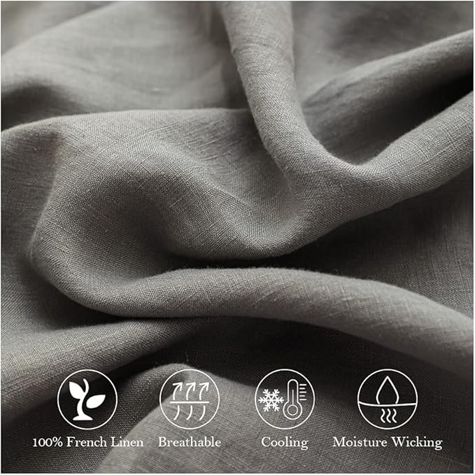 Simple&Opulence Washed Linen Bed Sheet Set Basic Style 4 Pieces (1 Flat Sheet & 1 Fitted Sheet & 2 Pillowcases) 100% Natural French Flax Soft Breathable Farmhouse Bedding (Queen, Ultimate Gray)