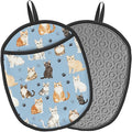 Pot Holders 2 Pack Silicone, Cotton Lining, Heat Resistant to 500°F (260°C), Non-Slip Grip, 7.5"x9.4" Oval Kitchen Hot Pads for Oven, Cooking (Cat, Potholders)