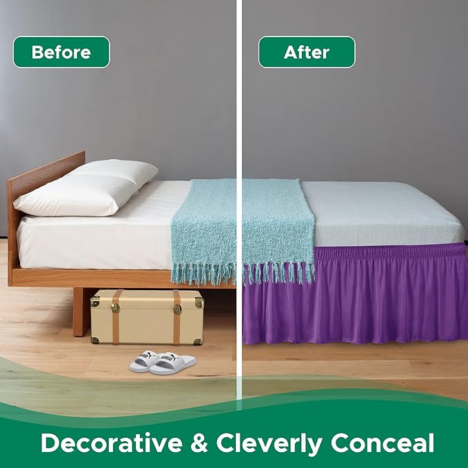 Biscaynebay Wrap Around Bed Skirts for Full & Full XL Beds 15" Drop, Eggplant Adjustable Elastic Dust Ruffles Easy Fit Wrinkle & Fade Resistant Silky Luxurious Fabric Machine Washable