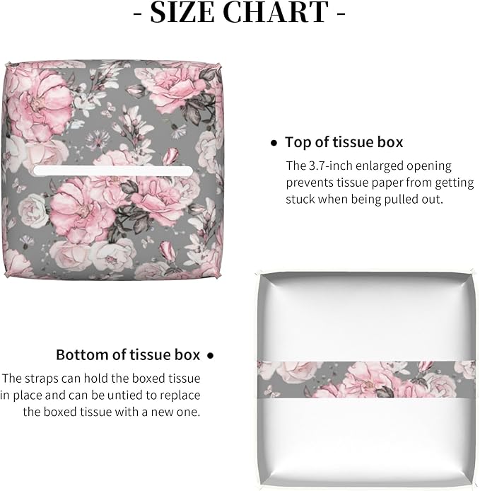 POIUBLE Tissue Box Holder Pink Flowers and Leaves Tissue Box Cover Square Leather Tissue Holder Organizer Portable Decorative Facial Paper Case for Home Office Bathroom Vanity Countertop