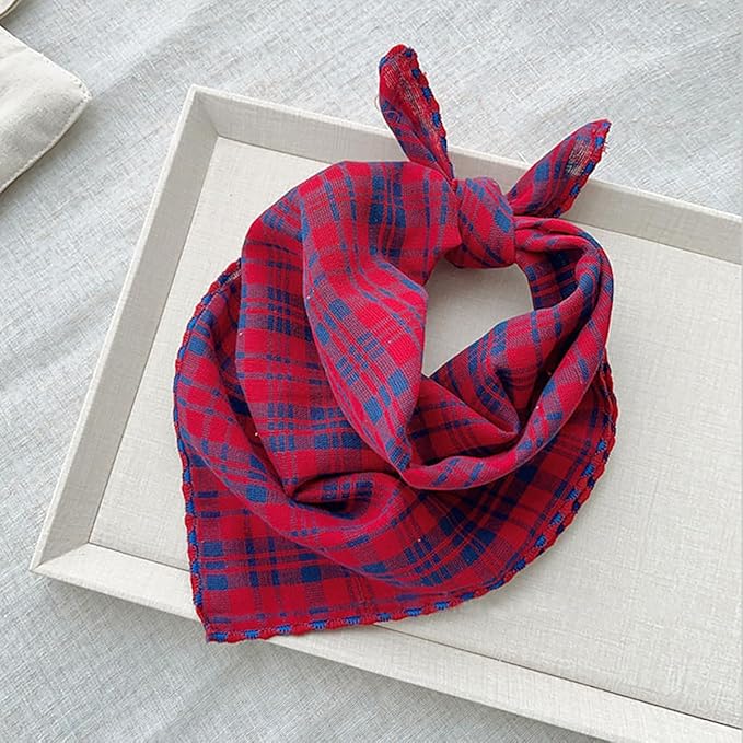Pemilosci Double Layers Two Tones Dog Cotton Square Bandana Bibs Scarf Kerchief for Small Medium Dogs Boy or Girl - DCB18 R&B