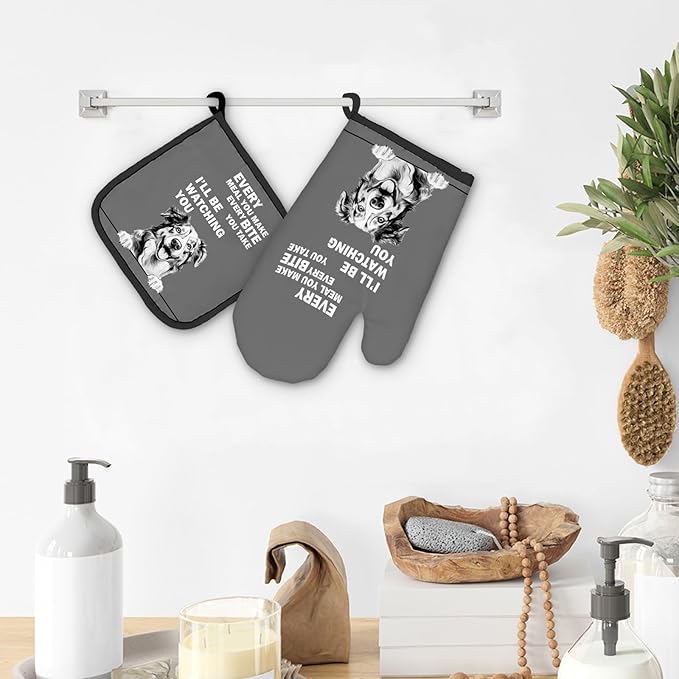 Australian Shepherd Dog Oven Mitts and Pot Holders Sets, Australian Shepherd Gifts Kitchen Accessories Sets,Funny Dog Every Meal You Make Heat Resistant Oven Glove Potholders for Kitchen Baking