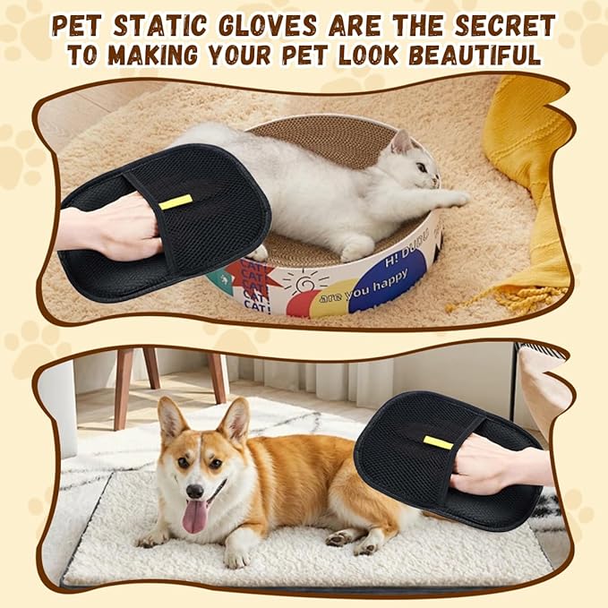 2PCS Pet Hair Removal Glove for Cats & Dogs,Electrostatic Pet Hair Removal Gloves,Reusable Pet Hair Removal Tool,Cat Grooming Gloves for Hair Removal for Couch, Furniture, Carpet, Curtain