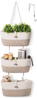 Oradrem Over the Door Basket Cotton Rope Organizer, 3-Tier Wall Hanging Storage Basket, Closet Organizing, Decorative Baskets for Organizing Living Room—14.5“x7 (Apricot)