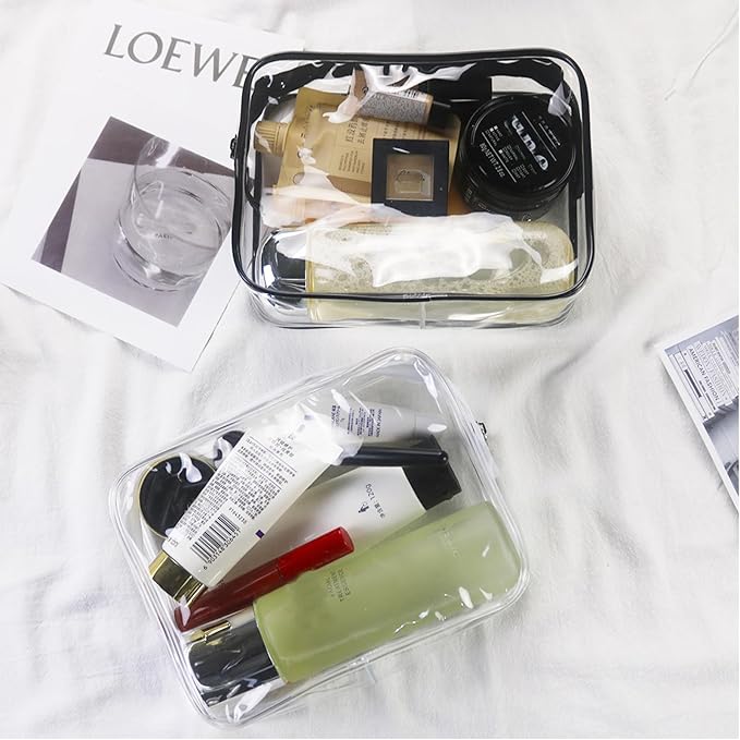6 Packs Clear Cosmetics Bags for Women Men Waterproof Toiletry Bags PVC Makeup Bags Organizer Case with Zipper for Travel Bathroom (6 Black Colors)