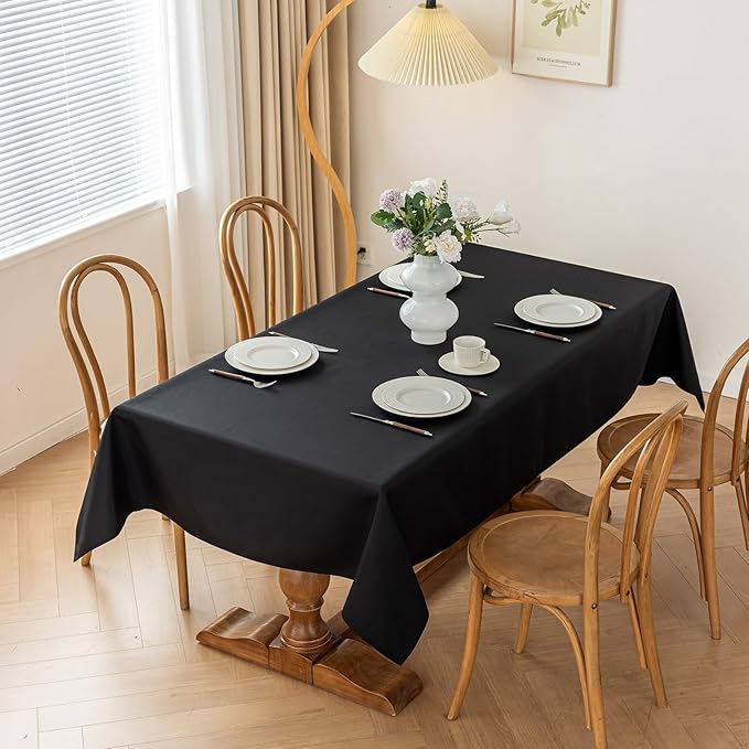 Rectangle Stain and Wrinkle Resistant Washable Polyester Table Cloth, Decorative Fabric Table Cover for Dining Kitchen Tables, Parties and Camping, 54 x 108 Inch,4 Pack,Black