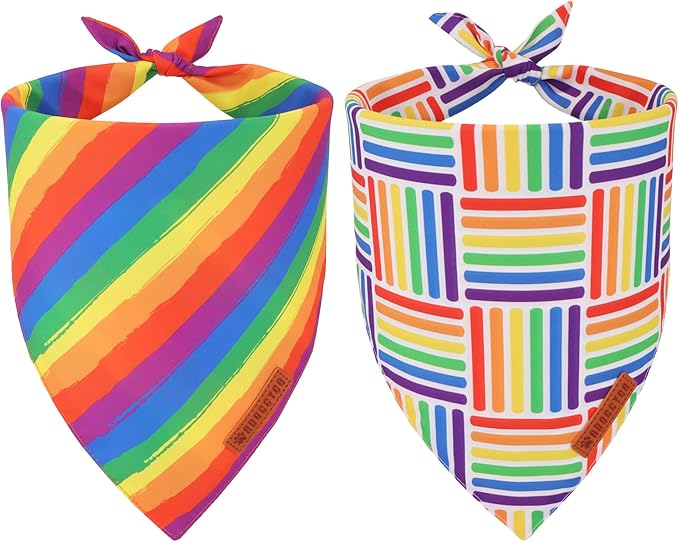 ADOGGYGO Rainbow Dog Bandana, Holiday Puppy Scarf, Adjustable Fit Colorful Rainbow Bandanas for Small Dogs Puppies (Small)