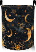 ainori Moon and Sun Laundry Basket, Oxford Cloth Mystical Dreamy Dirty Clothes Collapsible Hamper for Room Decor, Star Celestial Print Gifts Toy Organizer 19.7 * 15.8 Inch for Bedroom Bathroom Dorm
