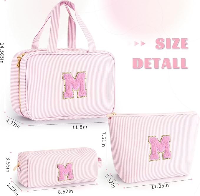Fystdtote Valentines Day Gifts for Grandkids Stocking Stuffers for Teen Girls Mom Gifts Initial Toiletry Makeup Bag Birthday Gift Travel Cosmetic Bags Travel Essentials - Pink M