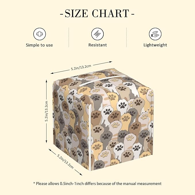 POIUBLE Cute Cat Paws Tissue Box Cover Leather Tissue Box Holder Square Facial Paper Organizer Dispenser for Bathroom Kitchen Bedroom Vanity Countertop Night Stands