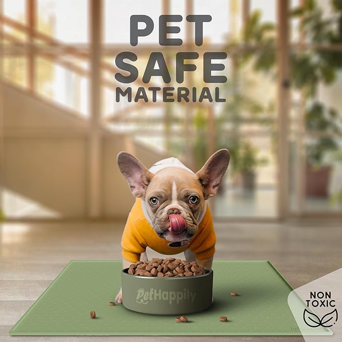 PetHappily Dog Food Mat - Raised Edges Dogs Mat for Food and Water Prevent Spill, Waterproof Cat Food Mats Protect Floors, Easy Clean Dog Bowl Mats for Food and Water, Silicone Pet Food Tray