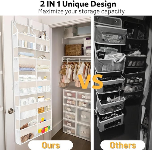 2 Pack Over the Door Organizer 5 Tiers, Extra Large Behind Door Storage of 10 Compartments, 80 lbs Weight Capacity Over Door Organizer, Door Hanging Organizer for Closet, Diaper Organizer, Beige