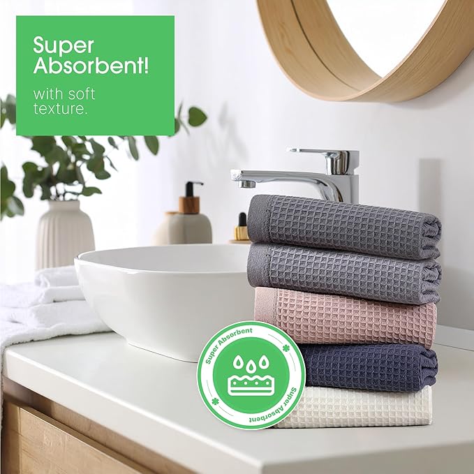 ZASHOP Kitchen Towels and Dishcloths Sets, Absorbent Dish Towels for Kitchen, Microfiber Cleaning Cloth, Dish Cloths for Washing Dishes, Waffle Kitchen Towels (Multicolored, 30" x 14")