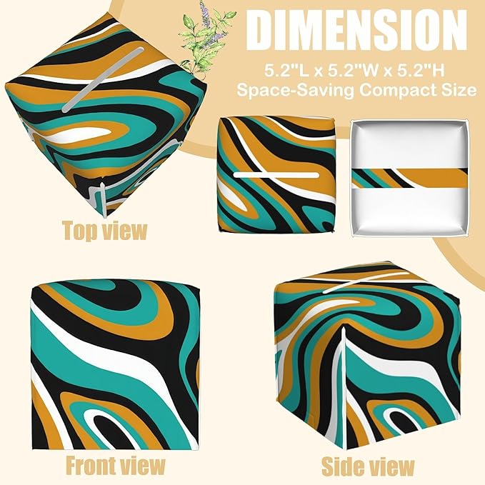 BLYKVGHQ Liquid Stripes Square Tissue Box Cover Brown and Black Abstract Wave Line Tissue Box Holder Facial Cube Paper Dispenser Leather Decorative Organizer Home Office Desk Decor, 5.2"x5.2"x5.2"
