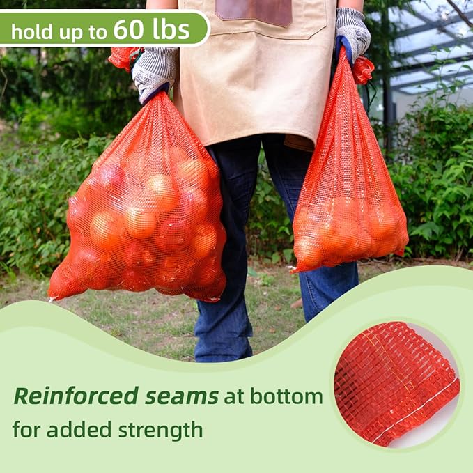 deebree Extra Large Mesh Produce Bags 60 lbs Reusable Onion Sacks Vegetable Storage Bags Washable Net Bag 21” x 32” for Onion Potato Firewood Crawfish, Pack of 10
