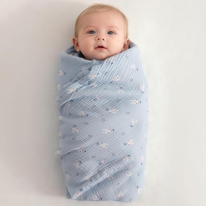 NTBAY 2 Layer Muslin Cotton Baby Swaddle Blanket, 42x60 Soft and Breathable Receiving for Newborns and Infants, Perfect for Crib, Stroller, Travel, Lightweight Nursery Blanket, Cloudy Bunny