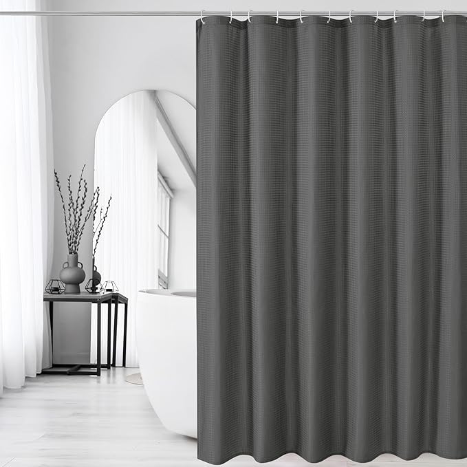 Gibelle Small Stall Shower Curtain 36 x 72, Narrow Half Waffle Weave Textured Fabric Shower Curtain for Bathroom, Water Repellent, Machine Washable, Charcoal Grey