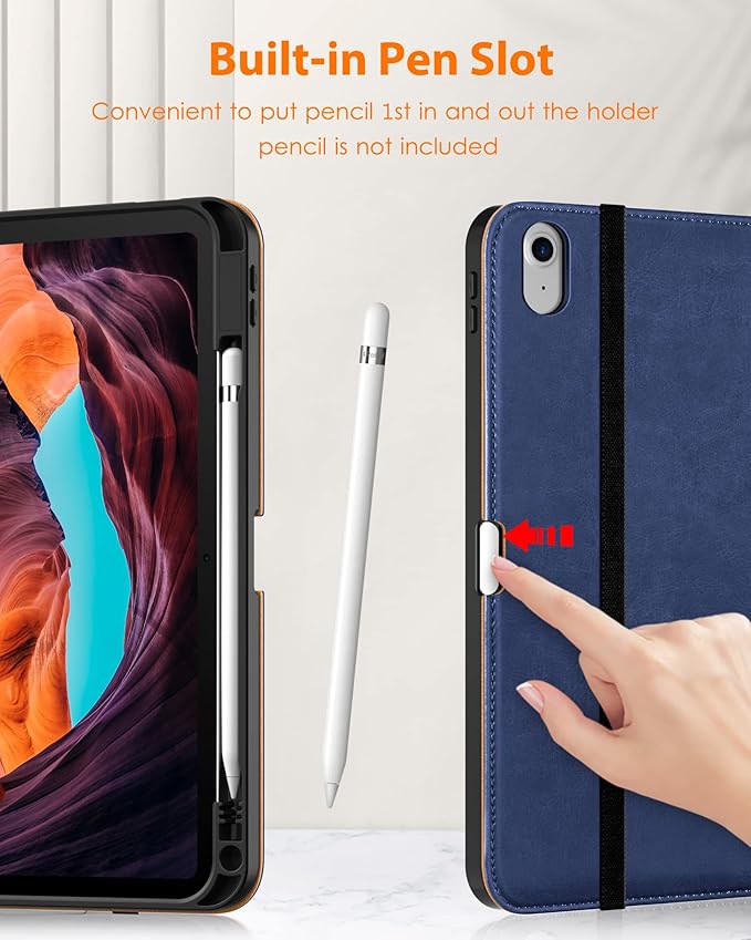 DTTO for iPad (A16) 11th Generation Case 11 Inch 2025, iPad 10th Generation Case 10.9 Inch 2022, Premium Leather Business Folio Stand Cover with Pencil Holder - Auto Wake/Sleep, Navy Blue