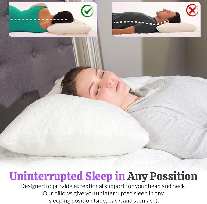 King Size Rayon Derived from Bamboo Pillows, Cooling Shredded Memory Foam Bed Pillows for Sleeping, Adjustable Pillow Sets for Back, Stomach, Side Sleepers, King (Pack of 1)
