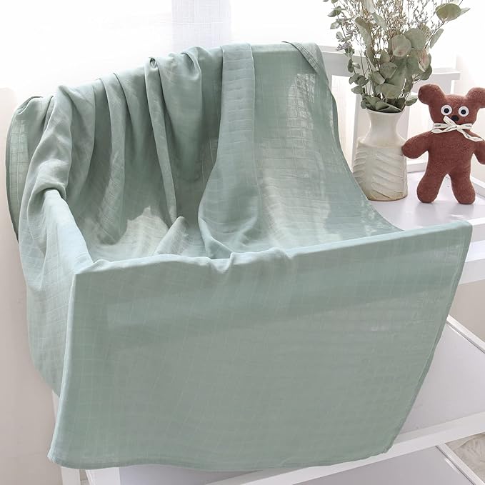 LifeTree Muslin Swaddle Blankets, 2 Pack Baby Swaddling Receiving Blanket for Boys & Girls, 70% Viscose from Bamboo & 30% Cotton, Large 47" X 47" Eucalyptus Leaves/Sage