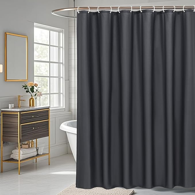 AooHome Extra Long Shower Curtain 72 Width x 84 Height Inch, Solid Fabric Shower Curtain Liner for Hotel, Waterproof, Dark Grey