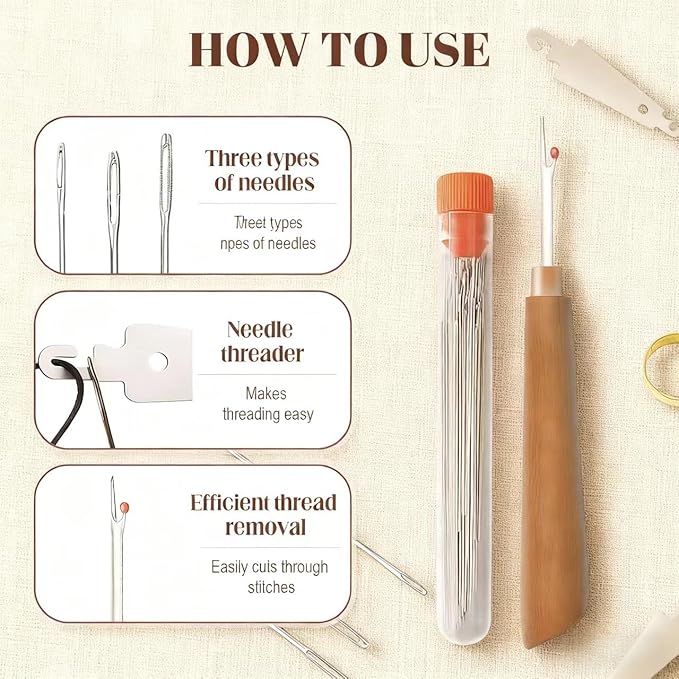 37pcs Big Eye Steel Needles Sewing Hand Tool Kit with Storage Box,Stainless Steel Needles Sewing Kit,Portable Sewing Working Kit,Needles Thread Hand Repair Tools for Beginners,Home,Handcraft Lovers