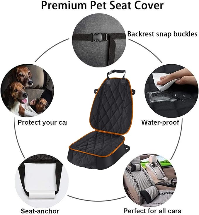 AsFrost Dog Car Seat Cover for Cars SUVs Trucks, Thicked 600D Oxford Heavy Duty Waterproof Front Car Seat Covers for Dogs Durable Nonslip Padded Pet Car Seat Protector with Side Flaps, 2 Pack