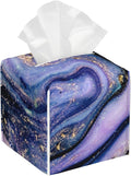 BLYKVGHQ Purple and Gold Marble Tissue Box Cover Square, Abstract Art Tissue Box Holder with Bottom Belt Leather Facial Paper Organizer Dispenser for Bathroom Bedroom Dresser Night Stand Tabletop