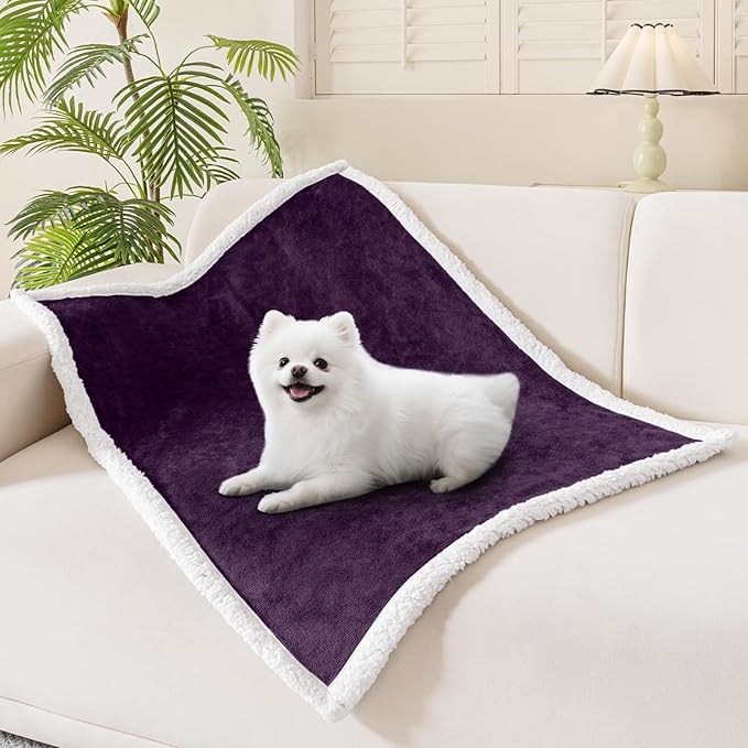 Smiry Waterproof Blanket Throw for Large Dogs Cats, Soft Reversible Dog Blanket for Sofa Couch Bed, Washable Leakproof Sherpa Fleece Furniture Couch Protector(30"x40", Dark Purple/White)