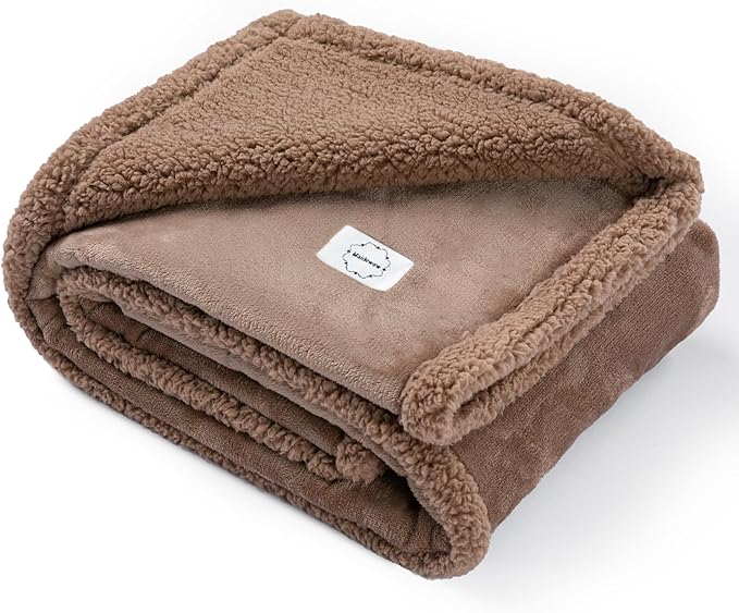 Maidewow Waterproof Pet Blanket for Dog 57x65in Big Sherpa Fleece Blankets for Couch Puppy Fluffy Brown Blankets Leakproof Sofa Bed Love Reversible Cover -Camel,L-57x65in