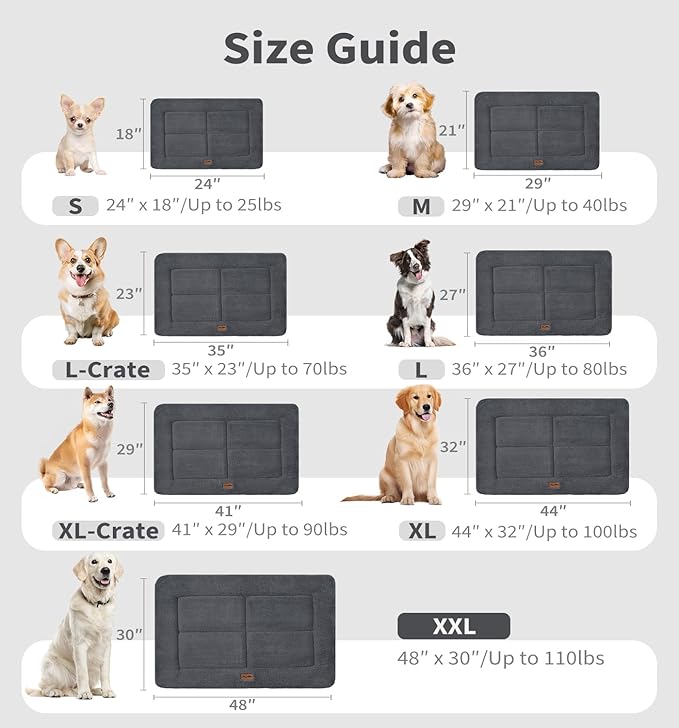 MADE 4 PETS Dog Crate Pad Bed for Large Dogs, Washable & Reversible, Anti-Slip Kennel Mat for Cozy Sleeping, Soft Fluffy Dog Bed for Indoor & Outdoor Use, 44"x32", Dark Gray