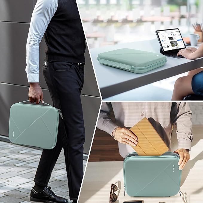 MoKo 13 inch Tablet Sleeve Bag for 13 inch iPad Pro M5/Air M3 2025, iPad Pro 13 M4/Air M2, Pro 12.9, Galaxy Tab S8+/S9+ 12.4, Hard Shell EVA iPad Bag with Storage and Padded Handle, Bodhi Green