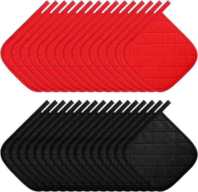 Uiifan 30 Pieces Cotton Pot Holders for Kitchen Washable Heat Resistant Potholders Oven Hot Pads for Cooking and Baking, 7.87 x 7.87 x 0.2 Inch(Black, Red)