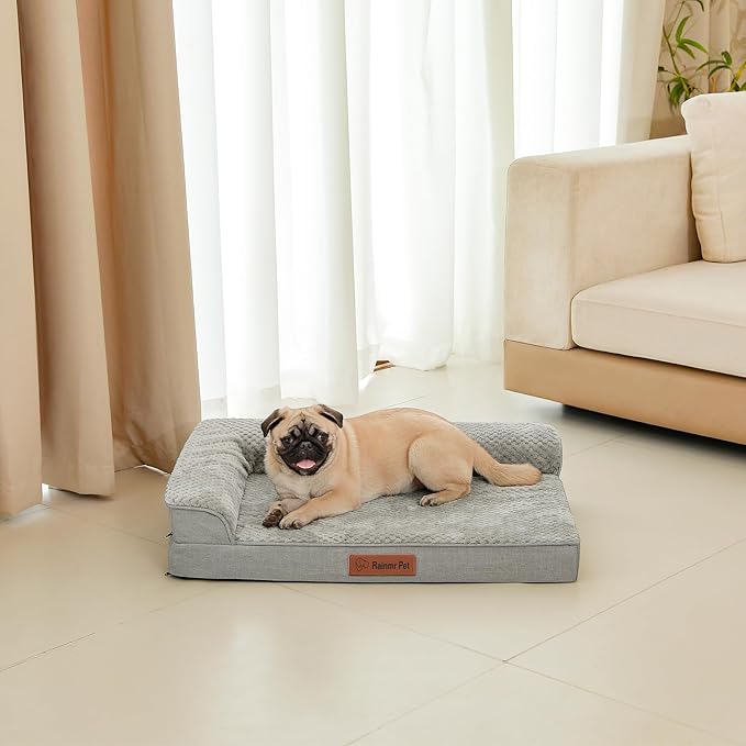 Rainmr Orthopedic Dog Bed Medium Size Dog, Memory Foam Dogs Bed for Medium Dogs, Washable Removable Cover, Nonskid Bottom, Waterproof, for Indoor, Outdoor, Crate ＆ Car Use, 35x23x6 Inches, Light Grey