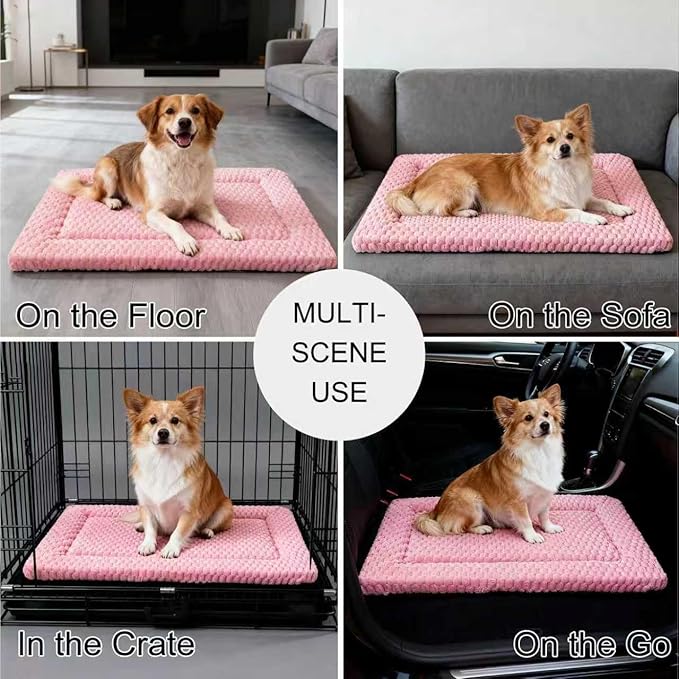 Fogkiss Dog Bed Mat, Reversible Dog Crate Pad - Washable Kennel Mat with Soft Support Foam, Flat Kennel Pad for Dogs & Cats, Double Pet Bed Perfect for Cage (Pink, 30" L x 20" W x 1.5" Th)