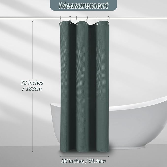 PANGSINNE Stall Fabric Shower Curtain - Waffle Textured Small Heavy Duty Cloth Shower Curtains for Bathroom, 256GSM Narrow Hotel Spa Luxury Bath Curtain Set with 6 Hooks (36Wx72H, Stormy Weather)