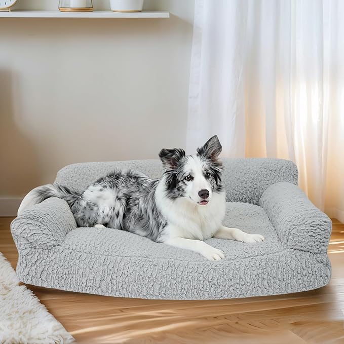 KHONSU PET Orthopedic Dog Sofa for Medium Dogs Plush Dog Couch Chair with Removable Washable Cover, Supportive & Durable Bed for Pets Up to 40lbs-Grey